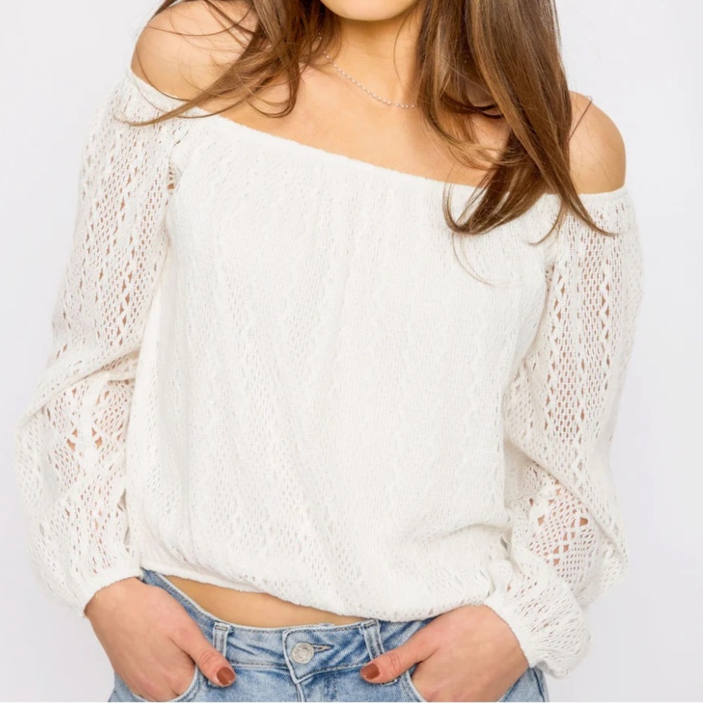 Eclipse Crochet Long-Sleeve Off-The-Shoulder Top